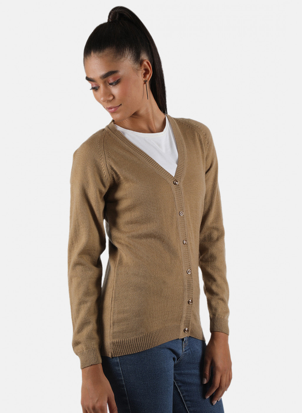 Women Brown Solid Cardigan