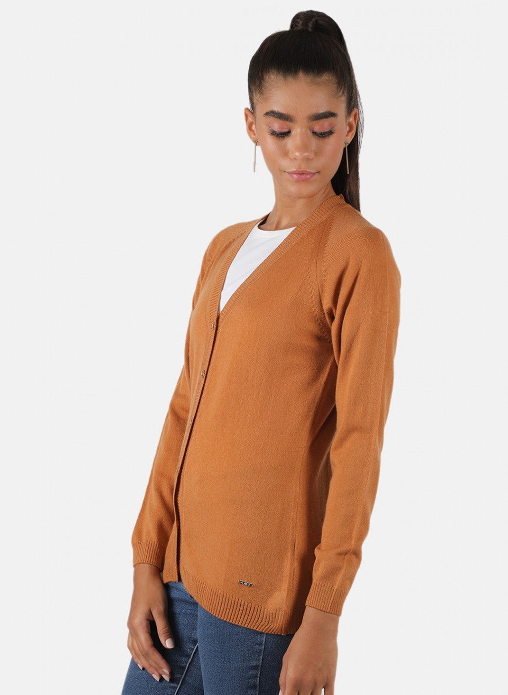 Women Light Orange Solid Cardigan