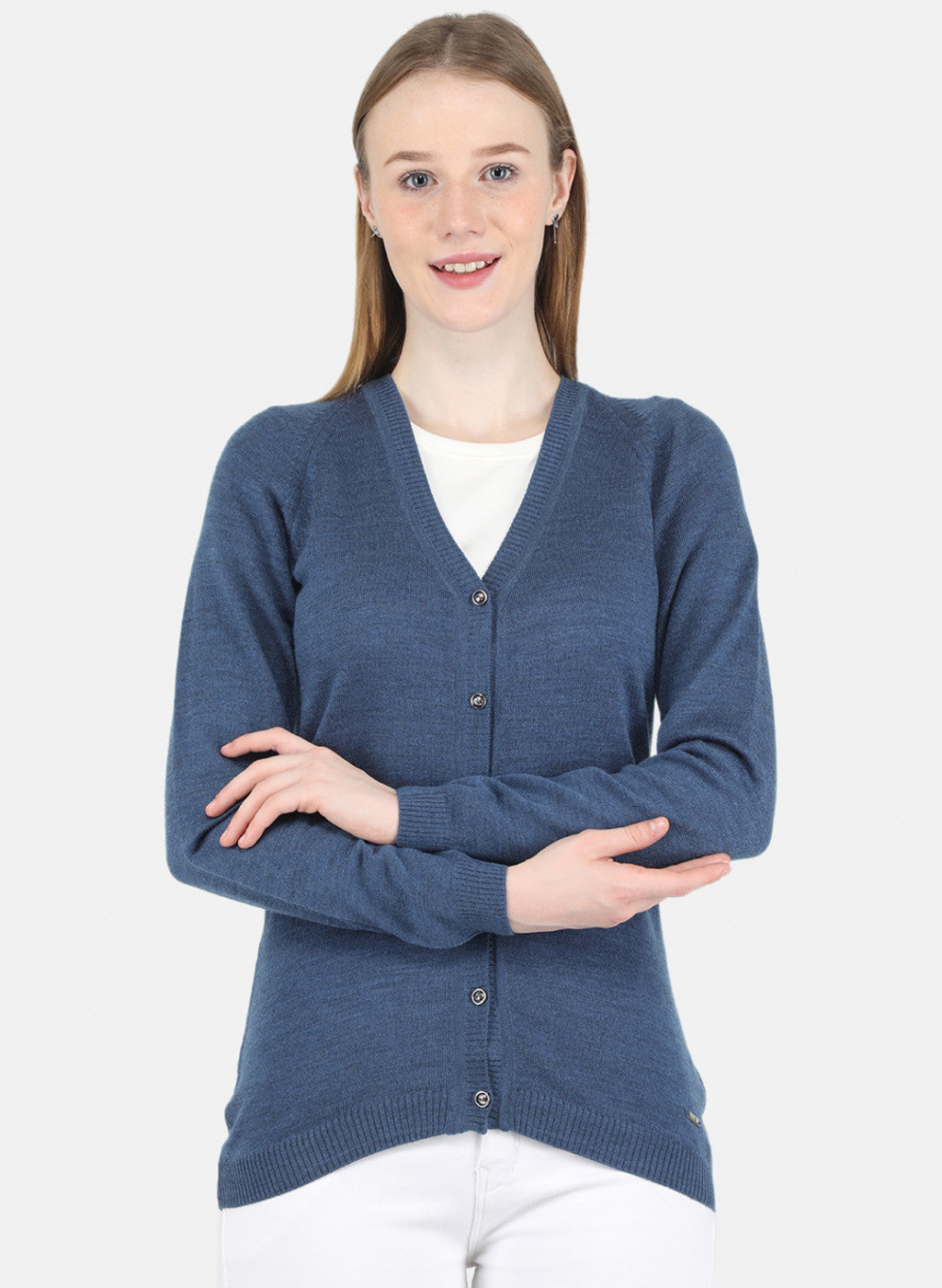 Women Blue Solid Cardigan