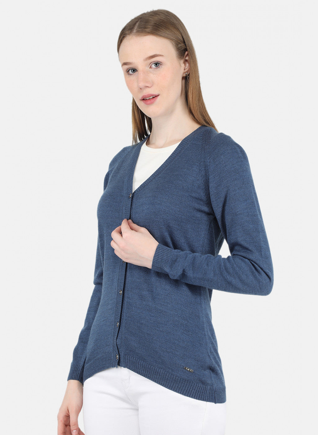 Women Blue Solid Cardigan