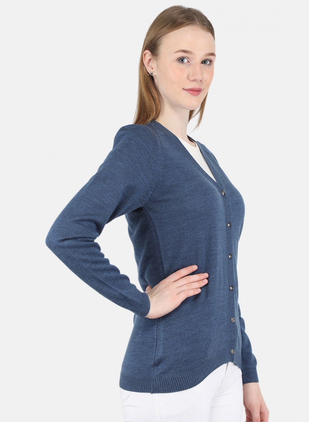 Women Blue Solid Cardigan