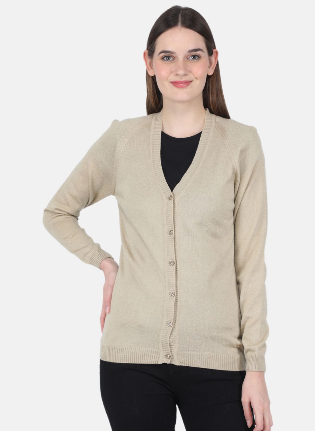 Women Beige Solid Cardigan