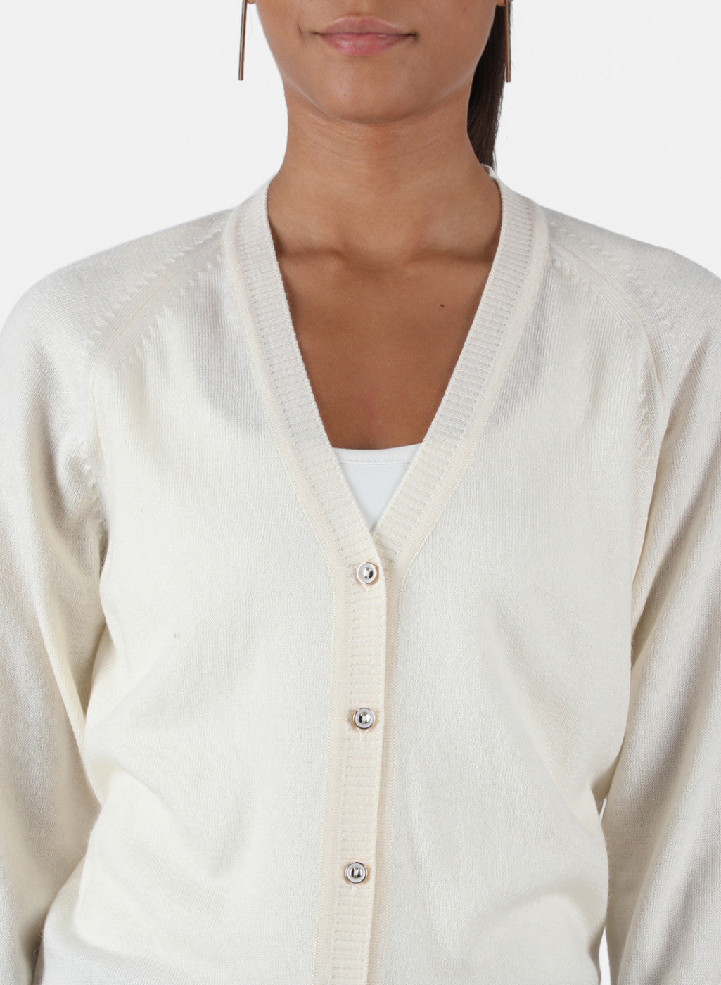 Women Off White Solid Cardigan