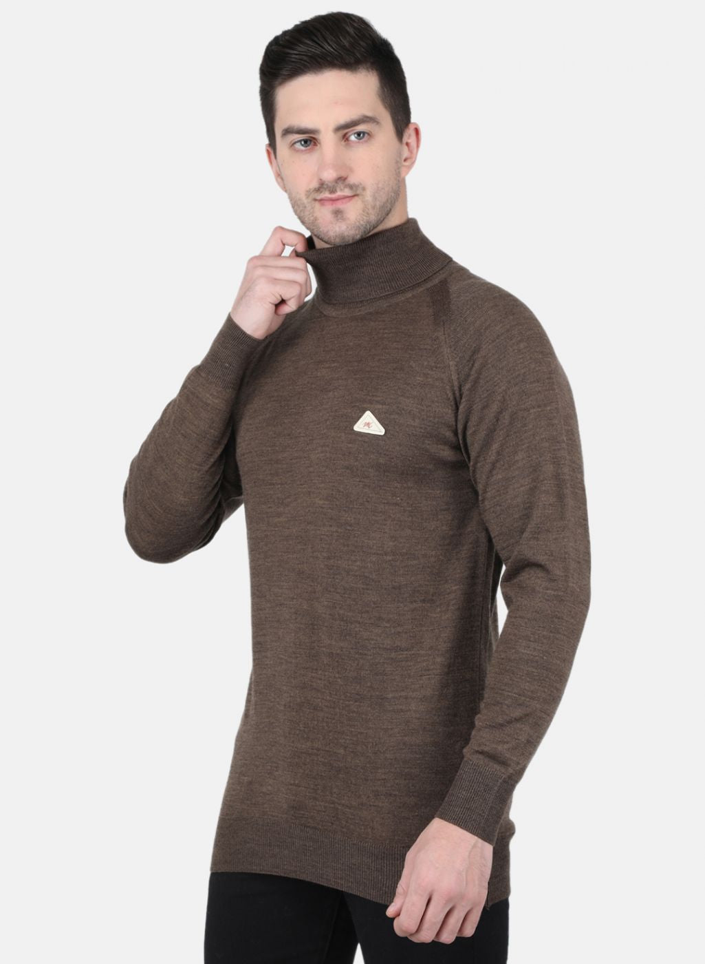Men Brown Solid Pullover
