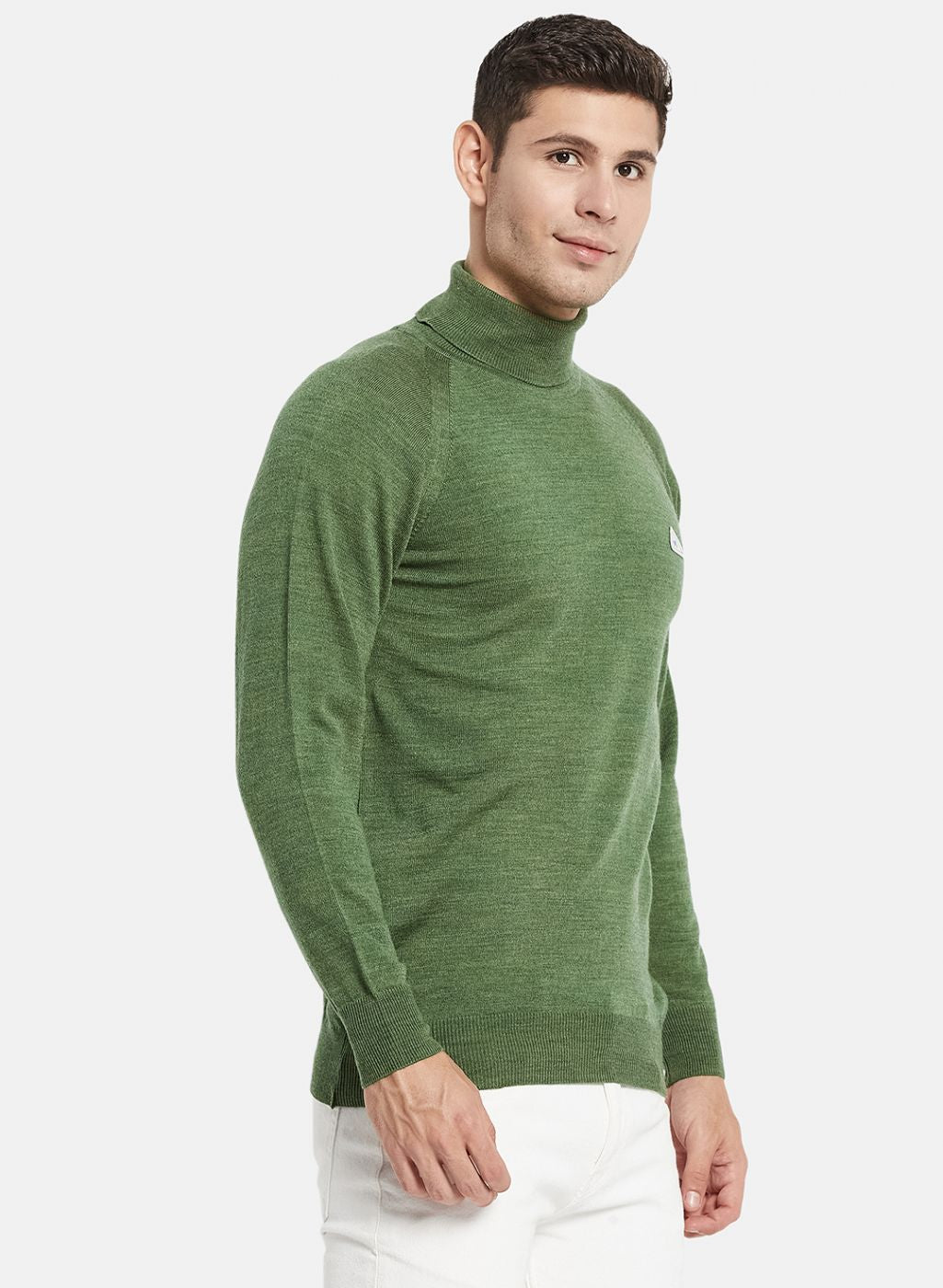 Men Olive Solid Pullover