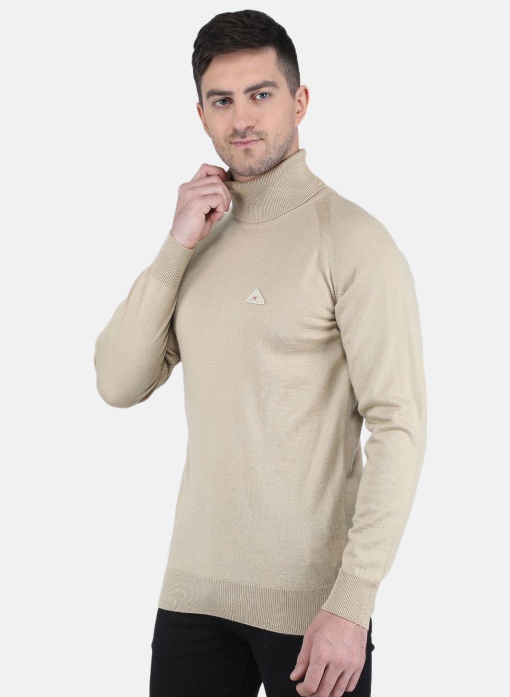 Men Beige Solid Pullover