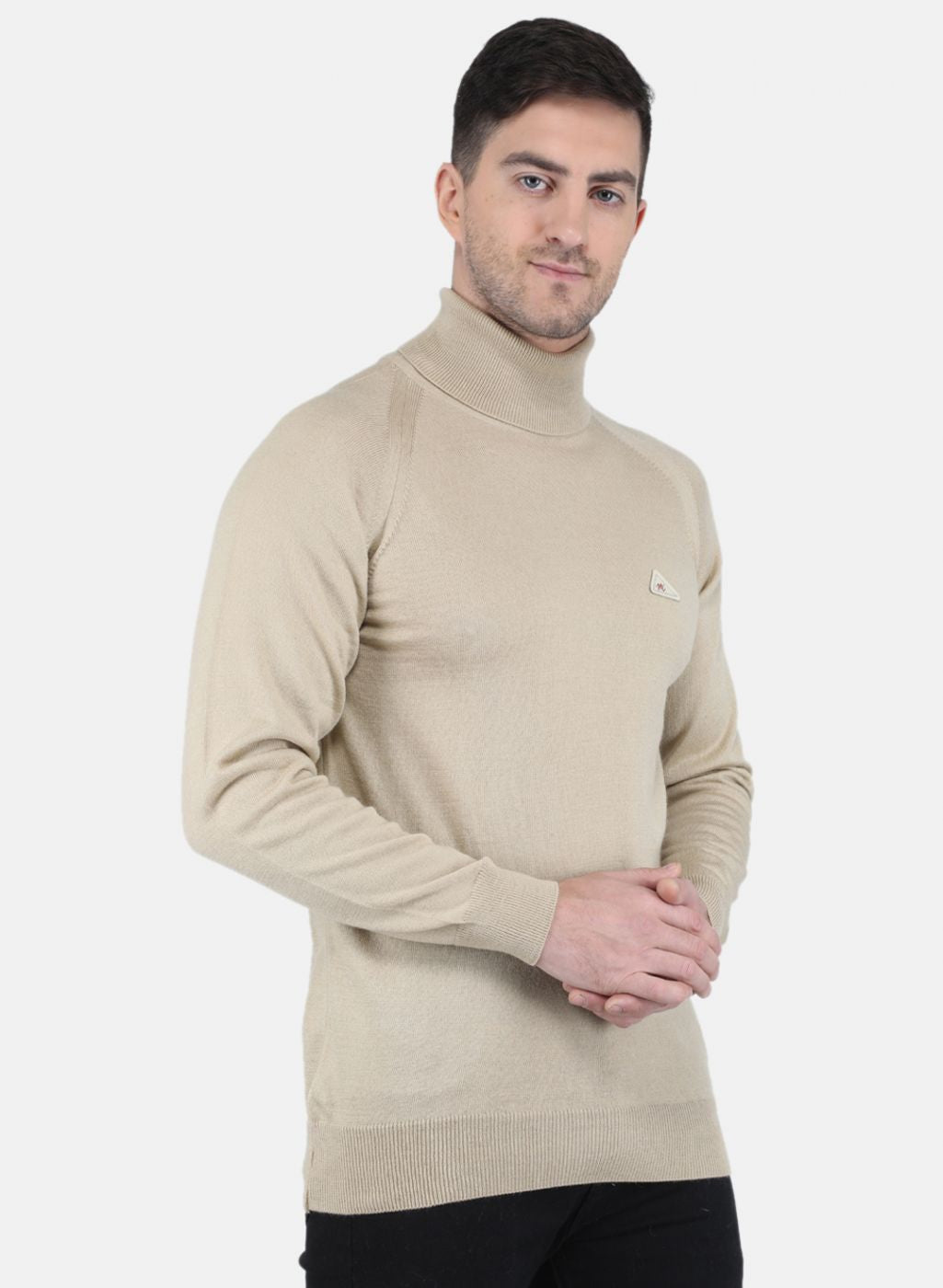 Men Beige Solid Pullover