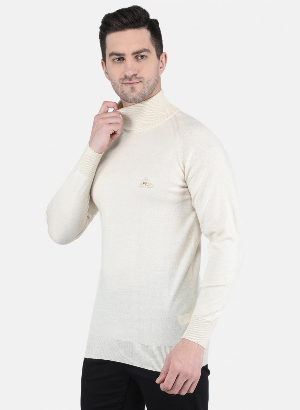 Men Off White Solid Pullover