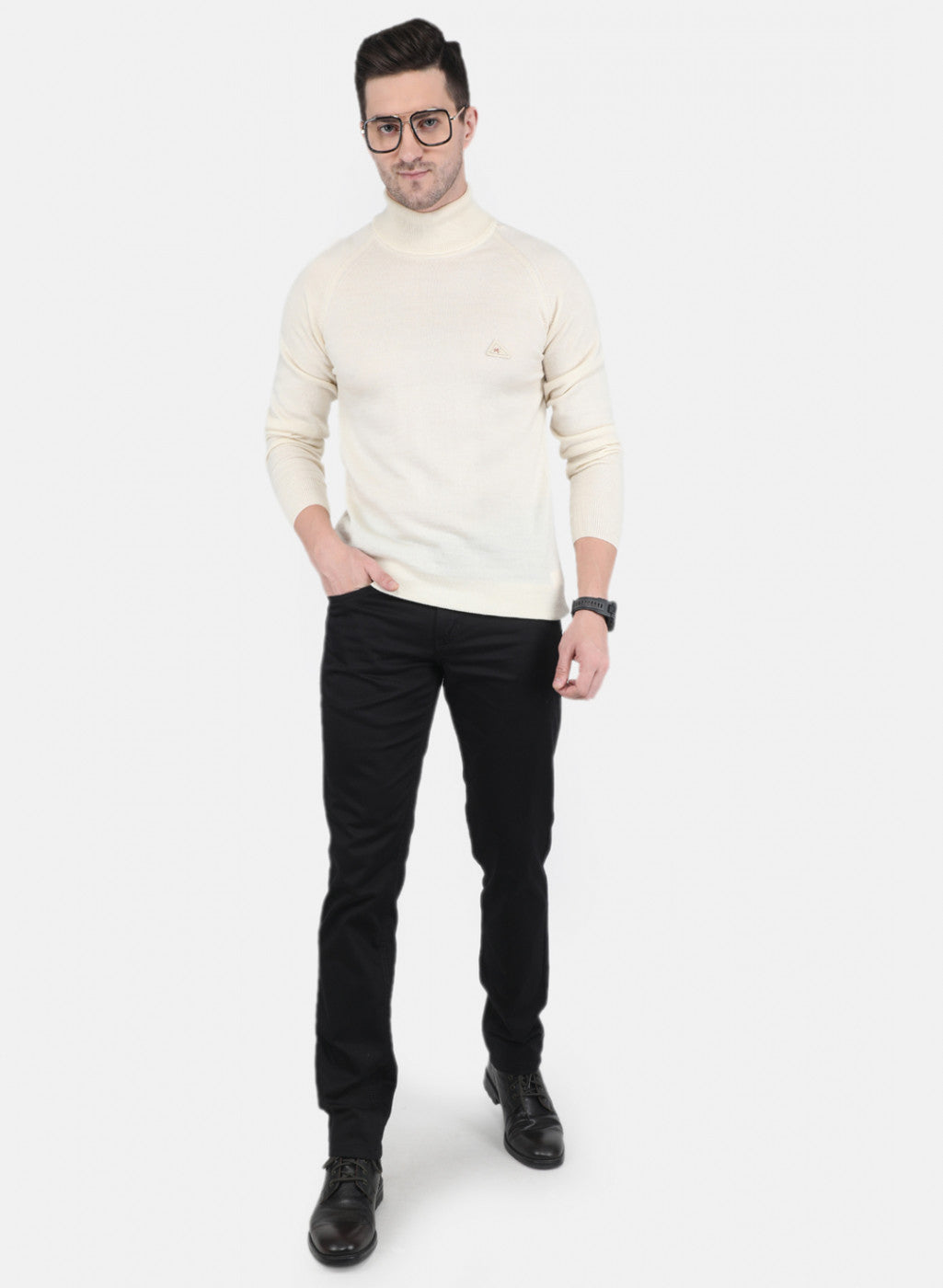 Men Off White Solid Pullover