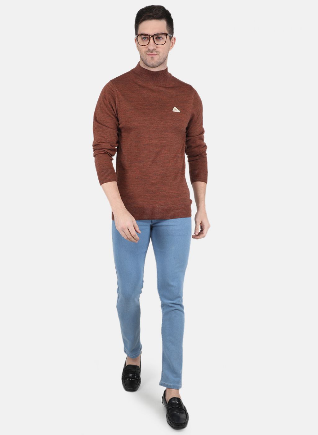Men Brown Solid Pullover