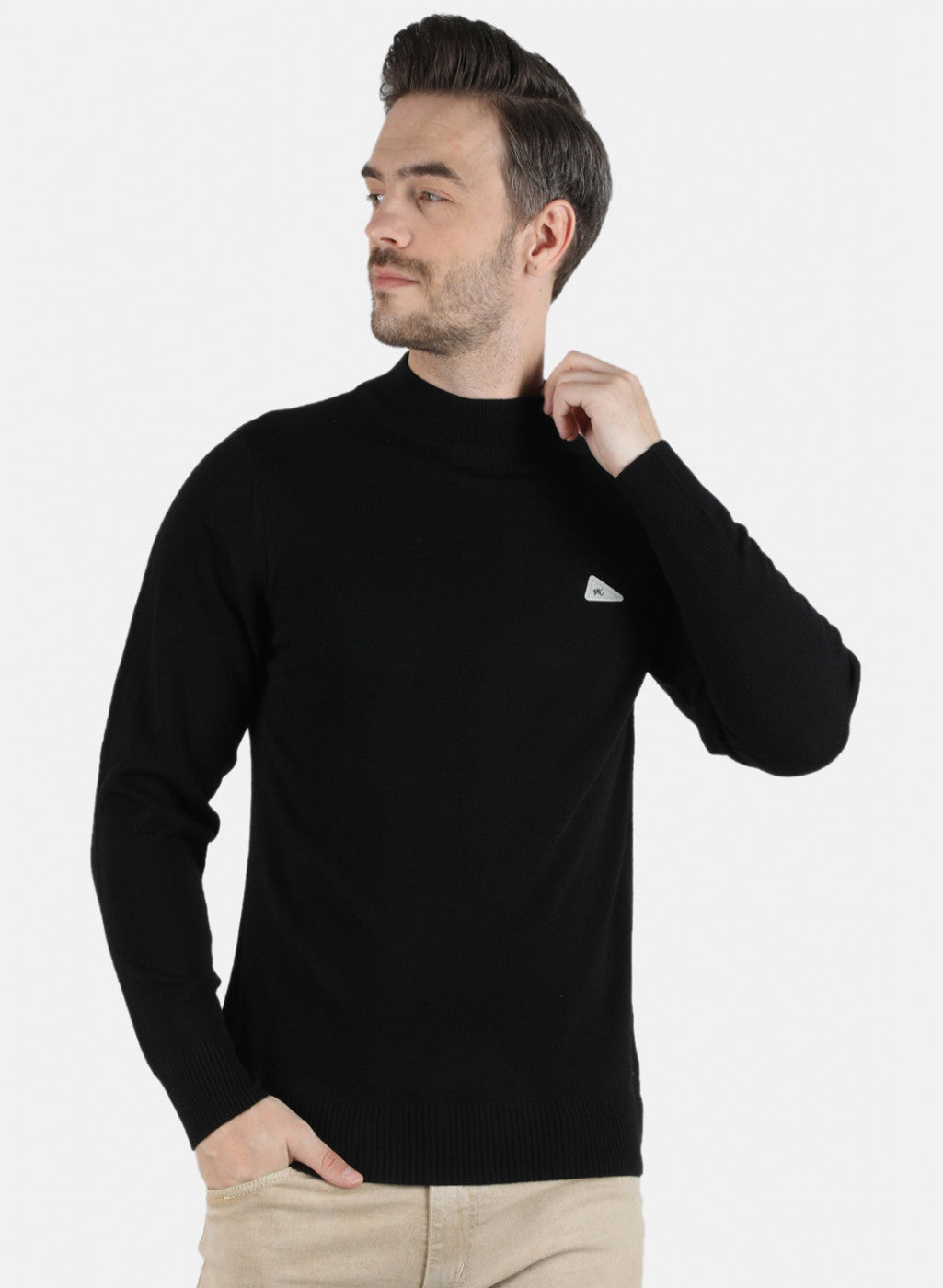 Men Black Solid Pullover