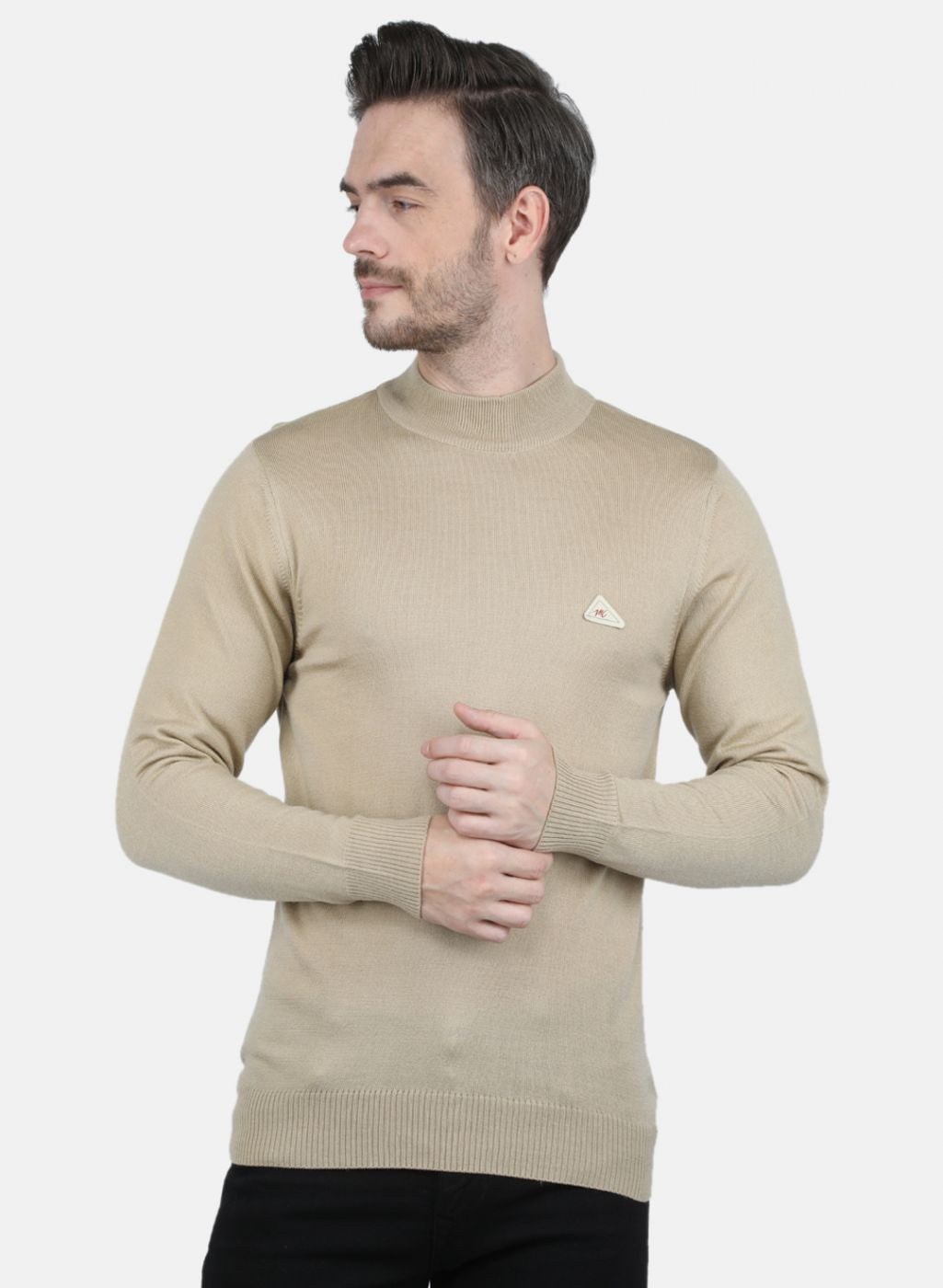 Men Beige Solid Pullover