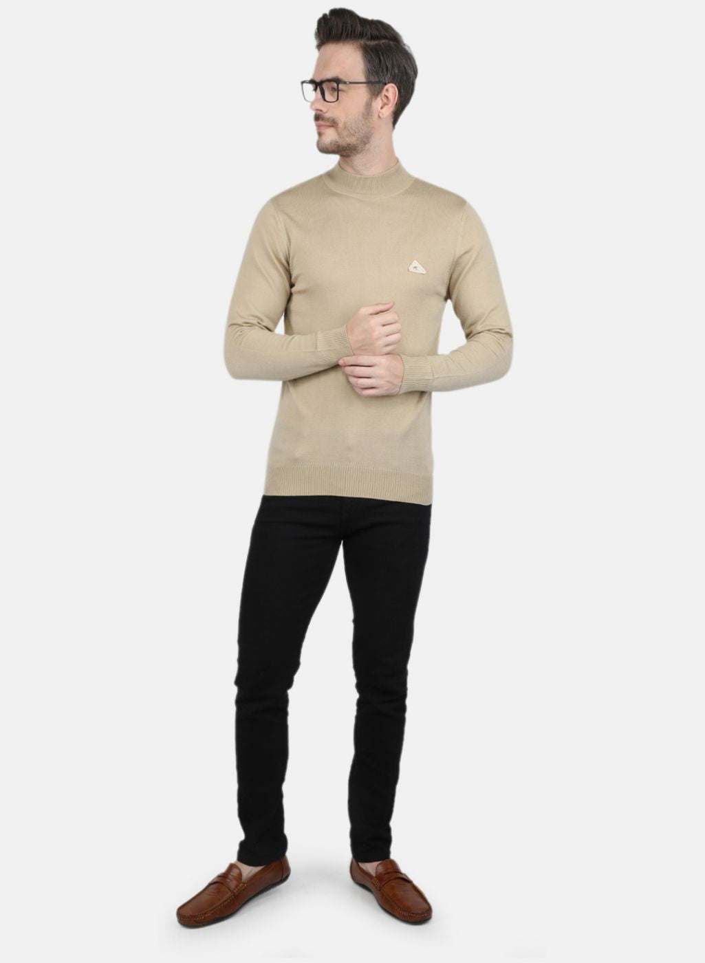 Men Beige Solid Pullover