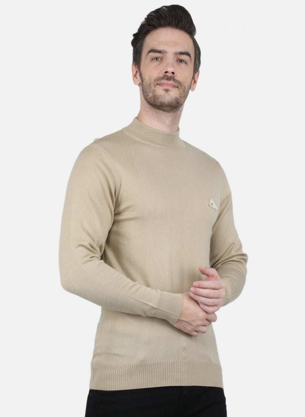 Men Beige Solid Pullover