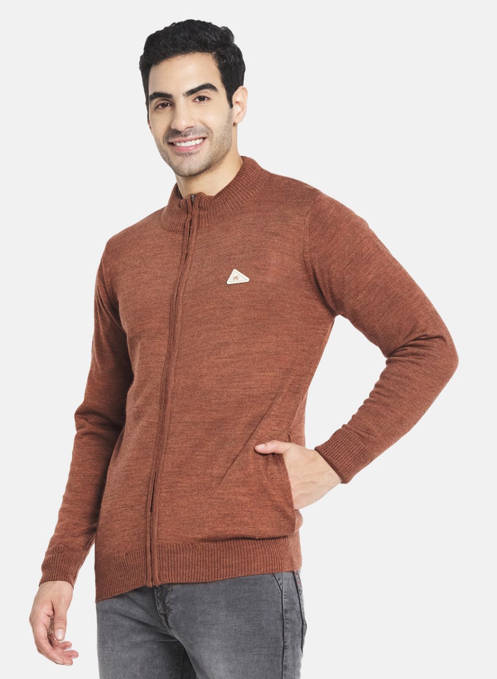 Men Brown Solid Pullover