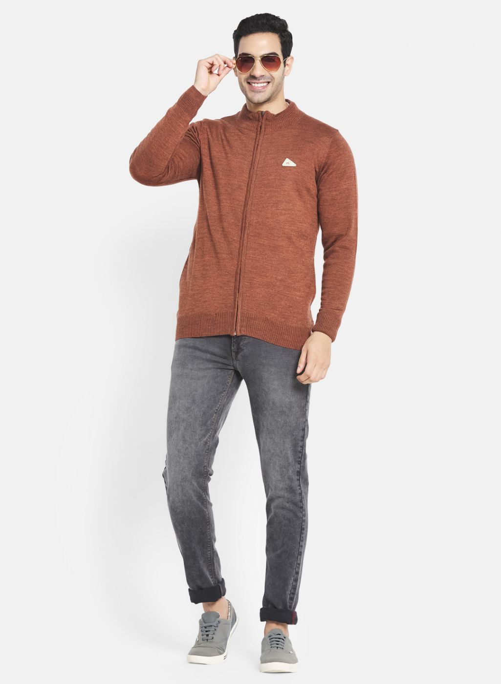 Men Brown Solid Pullover