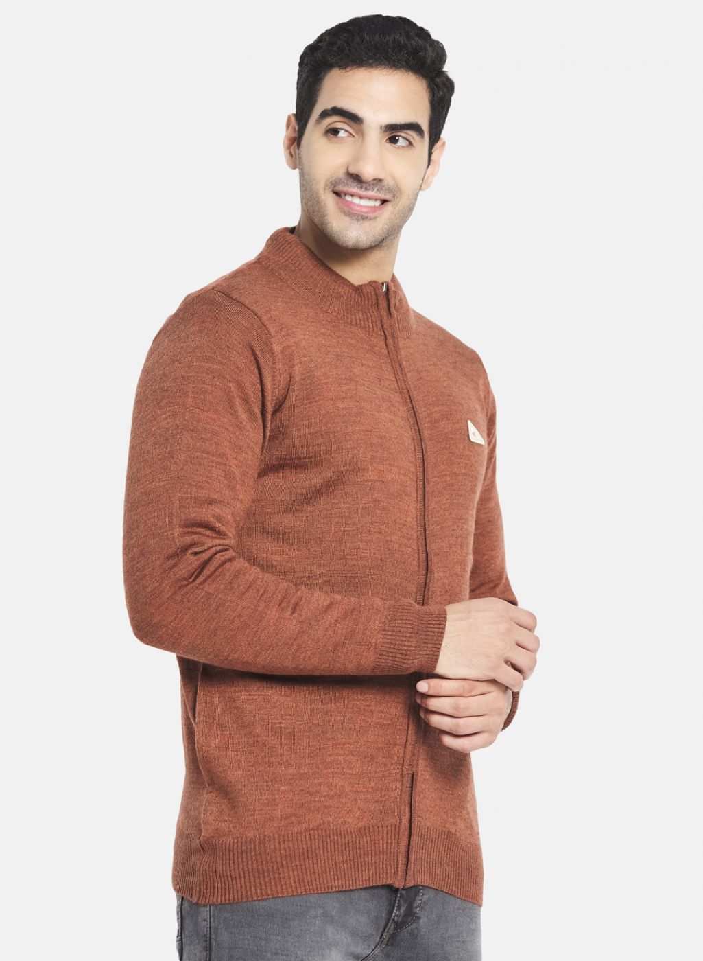 Men Brown Solid Pullover