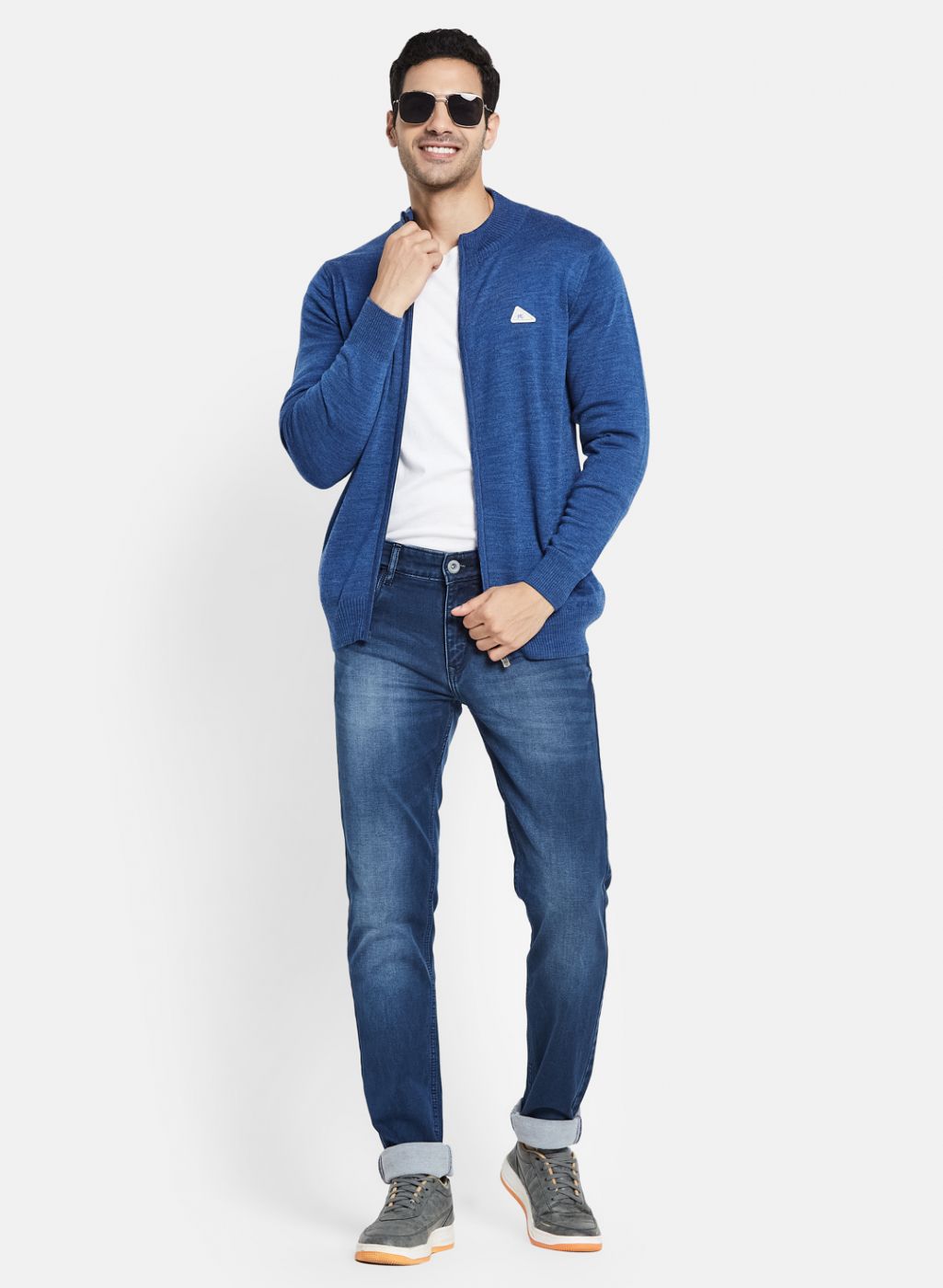 Men Blue Solid Pullover