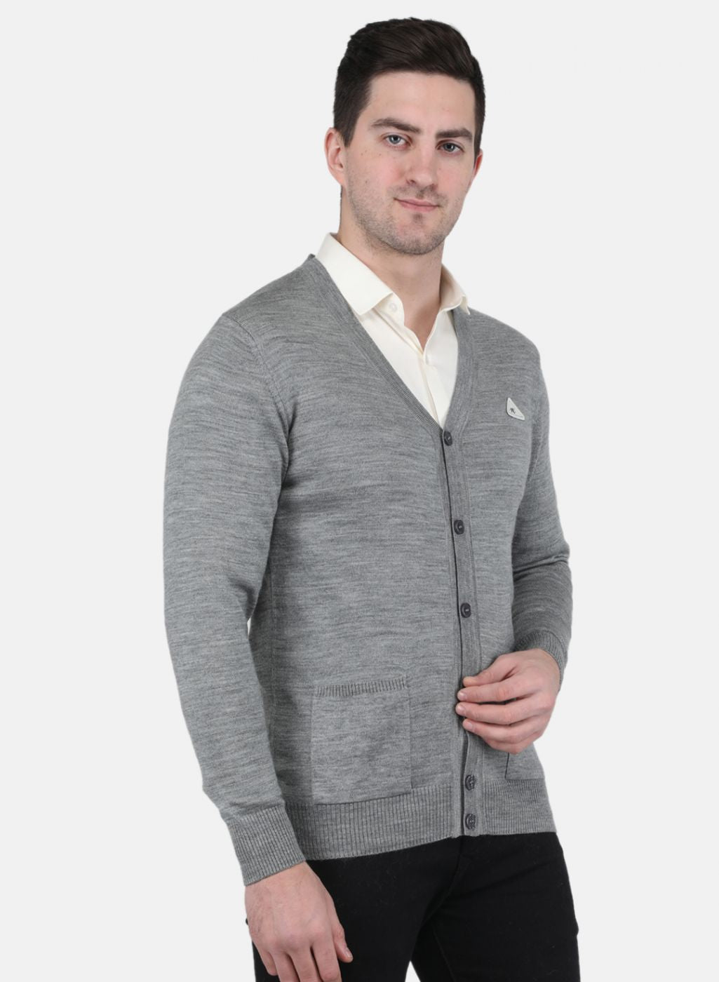 Men Grey Solid Cardigan