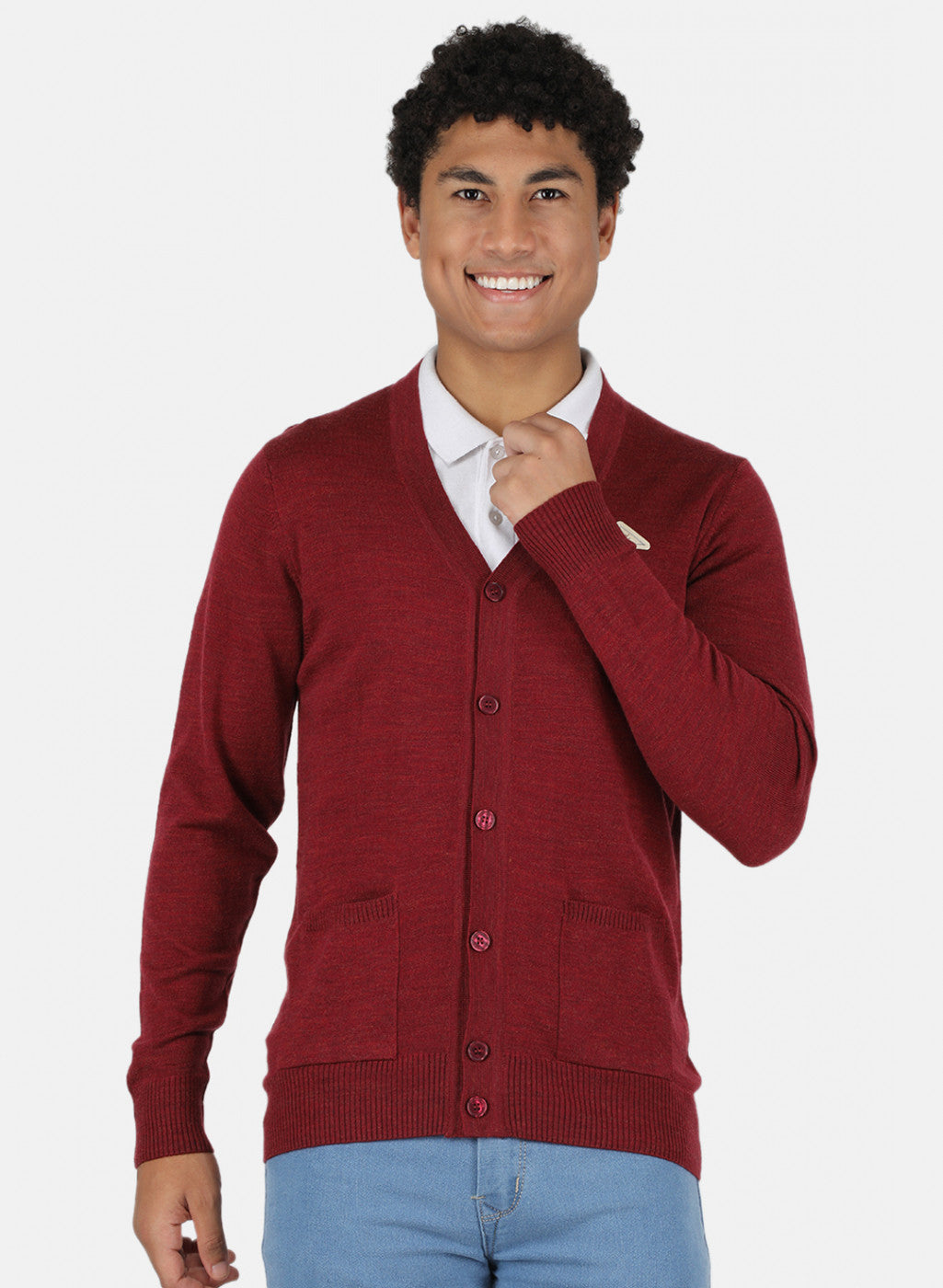 Men Maroon Solid Cardigan