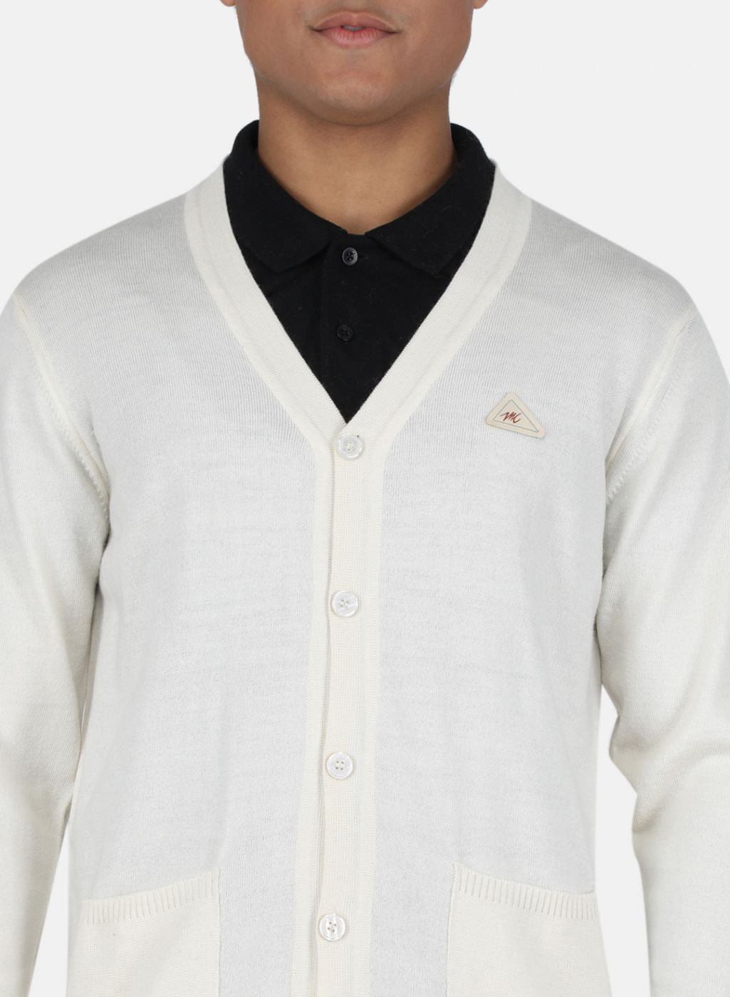 Men Off White Solid Cardigan