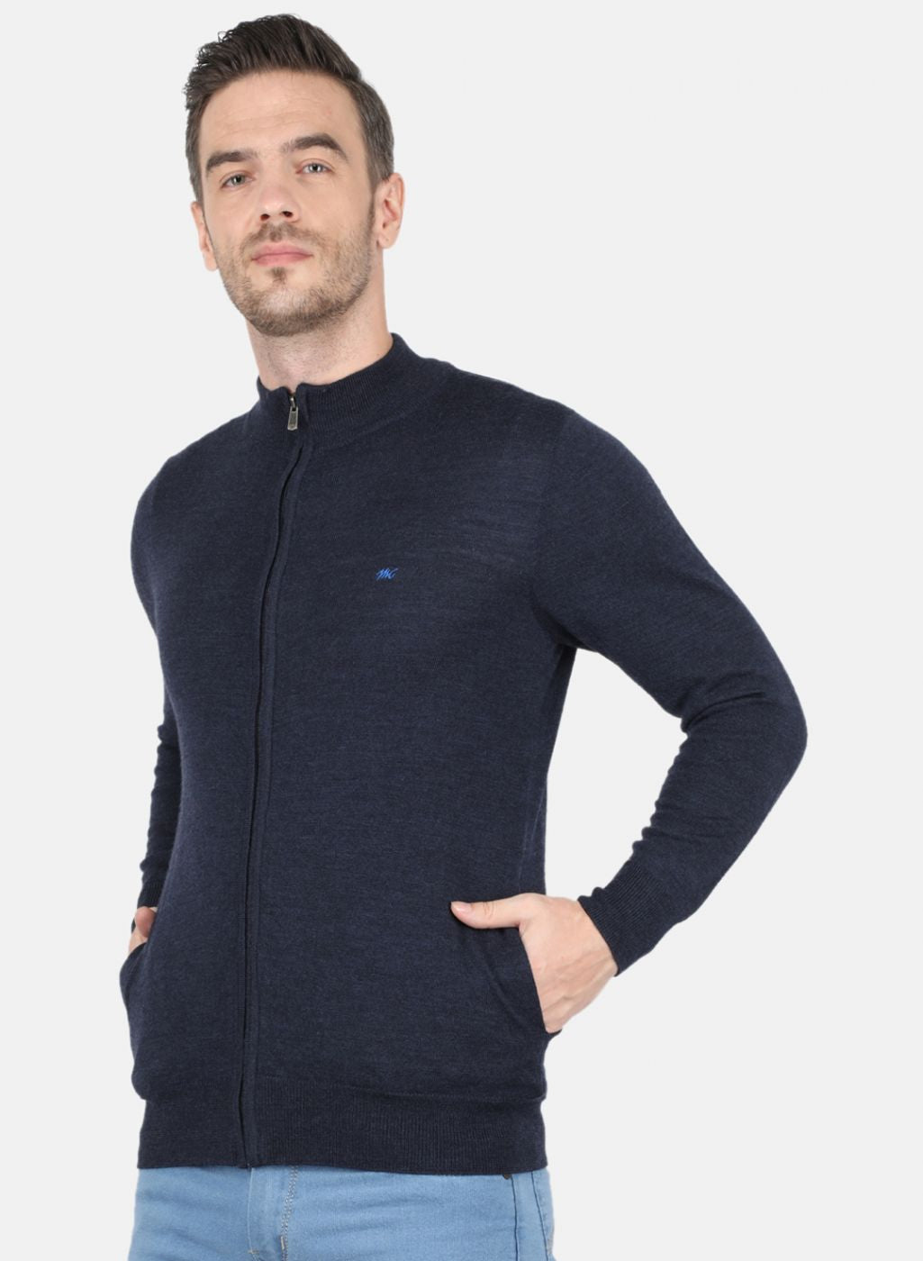 Men NAvy Blue Solid Pullover