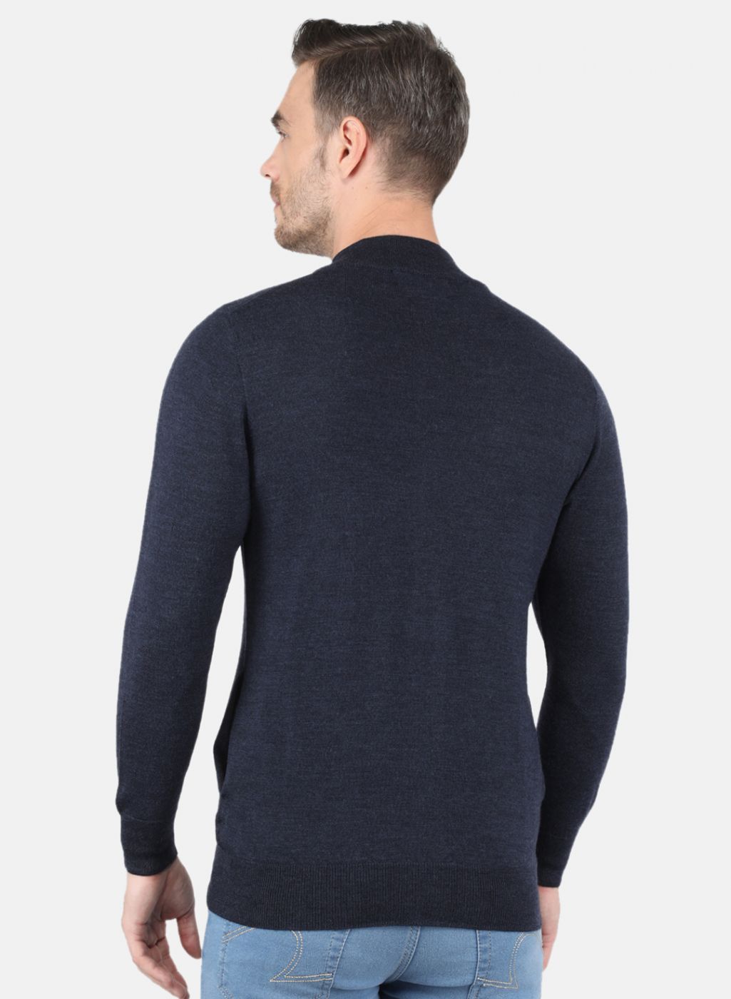 Men NAvy Blue Solid Pullover