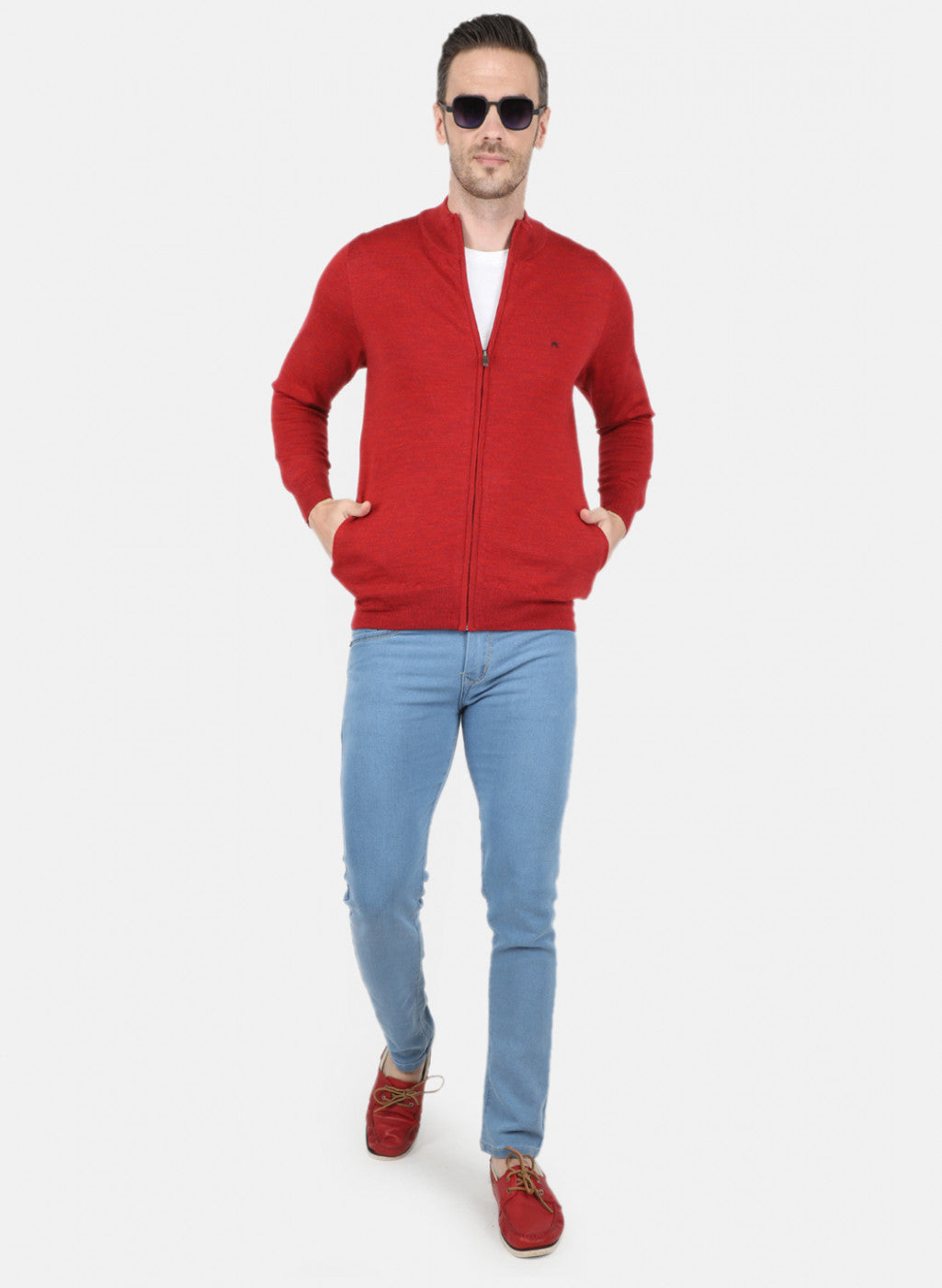 Men Red Solid Pullover