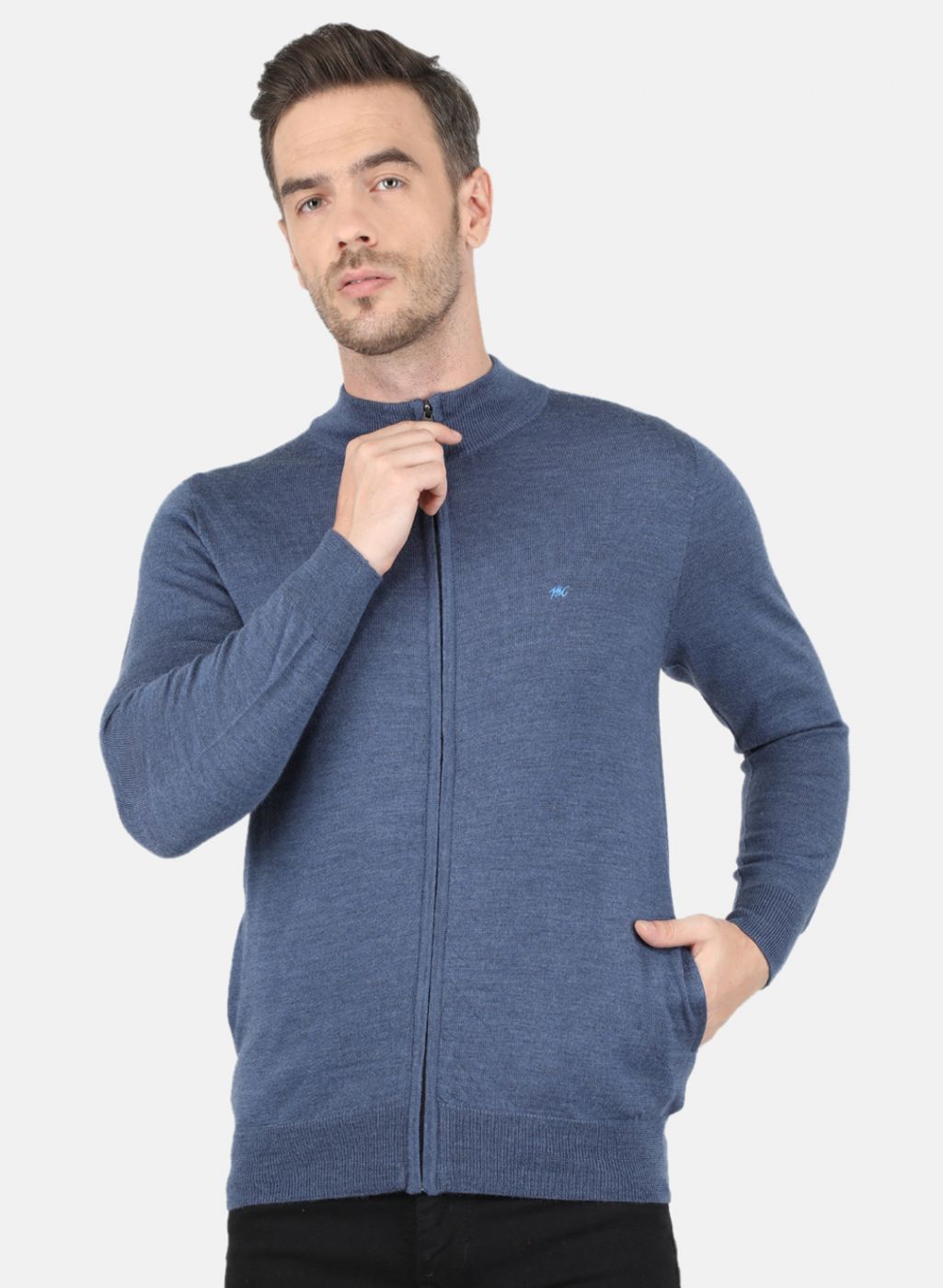 Men Blue Solid Pullover