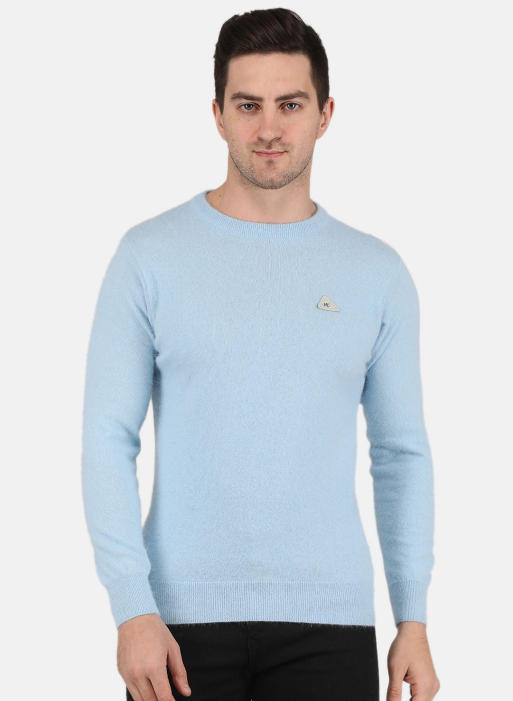 Men Sky Blue Solid Pullover
