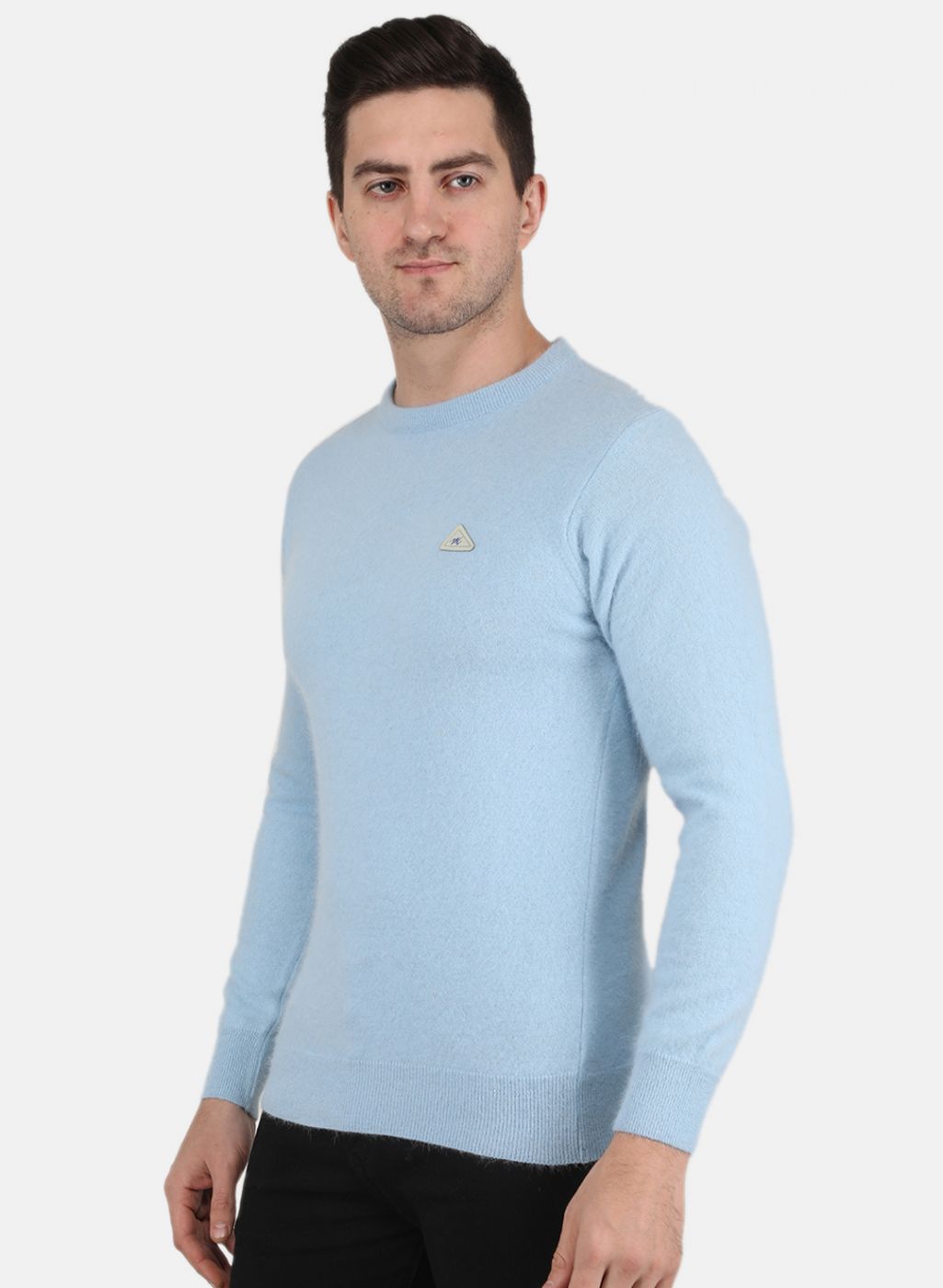 Men Sky Blue Solid Pullover