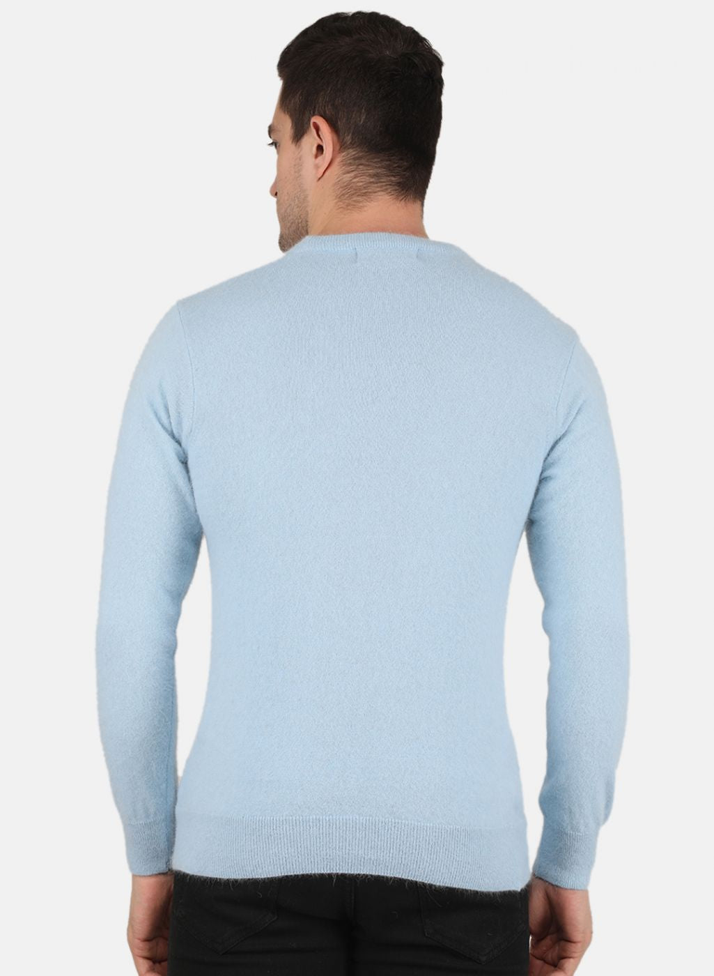 Men Sky Blue Solid Pullover