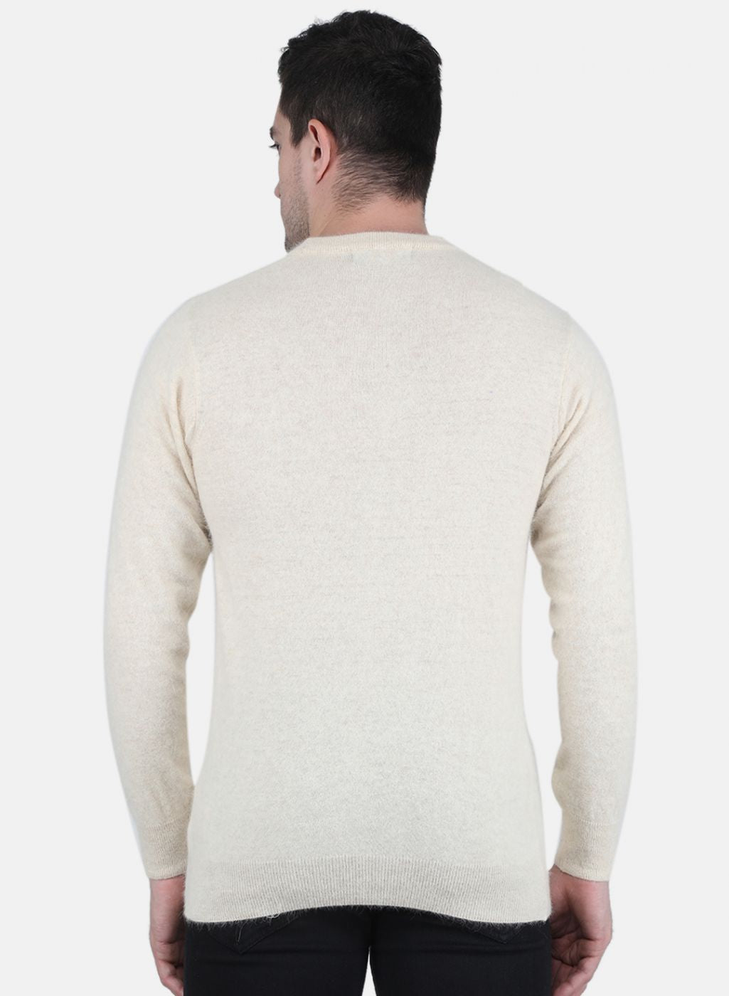 Men Cream Solid Pullover