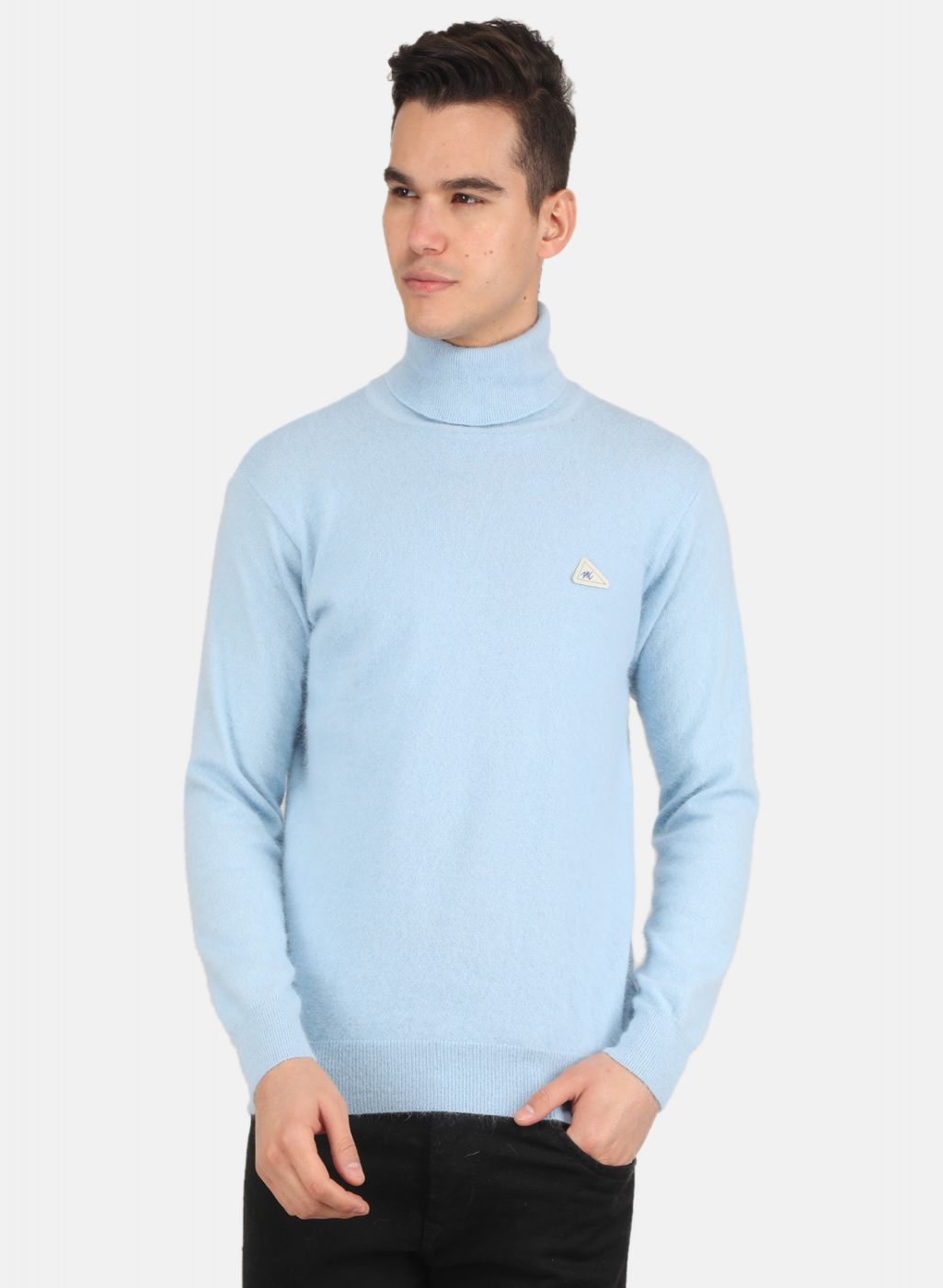 Men Sky Blue Solid Pullover