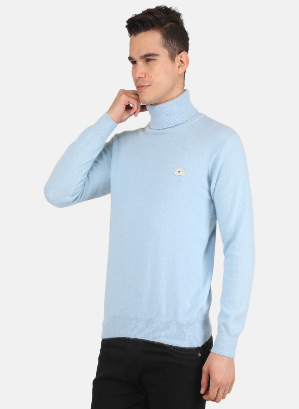 Men Sky Blue Solid Pullover