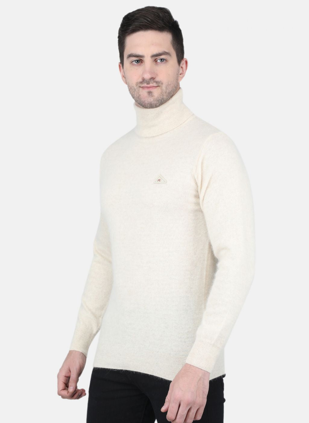 Men Cream Solid Pullover