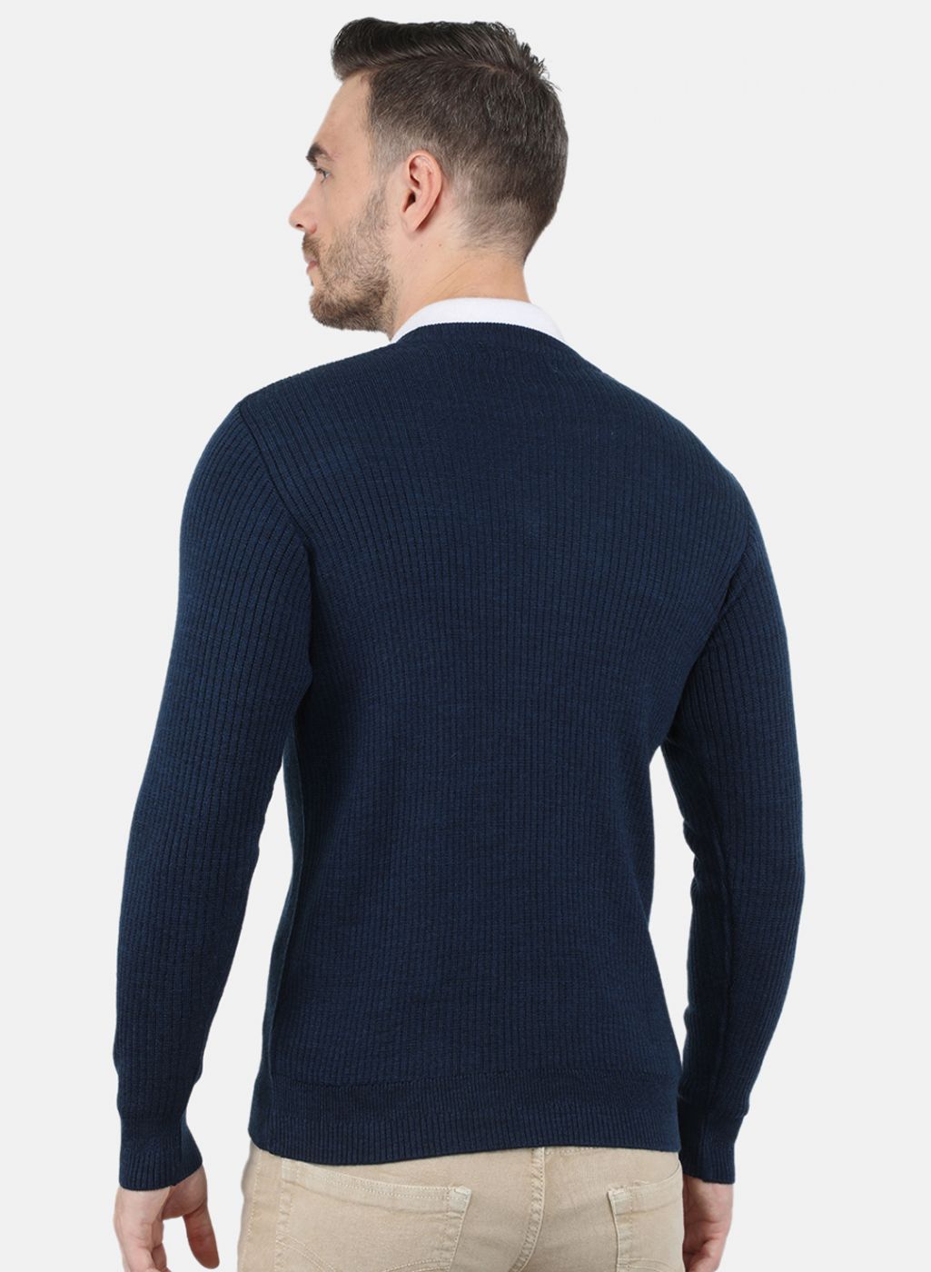 Men NAvy Blue Solid Pullover