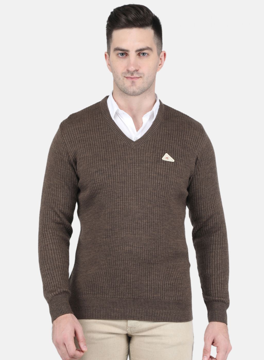 Men Brown Solid Pullover