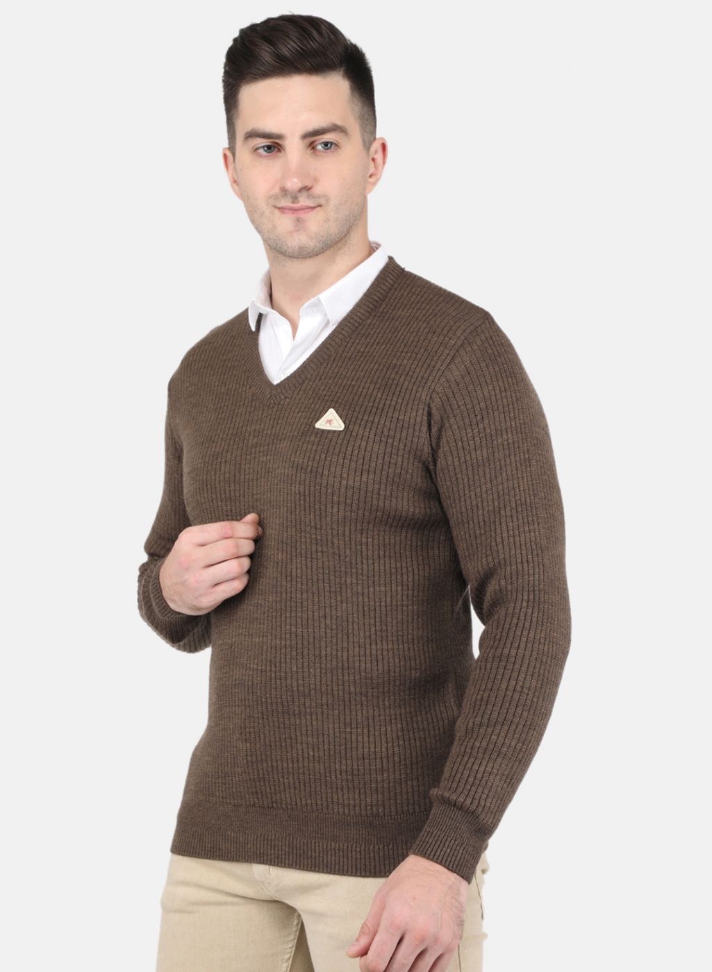 Men Brown Solid Pullover