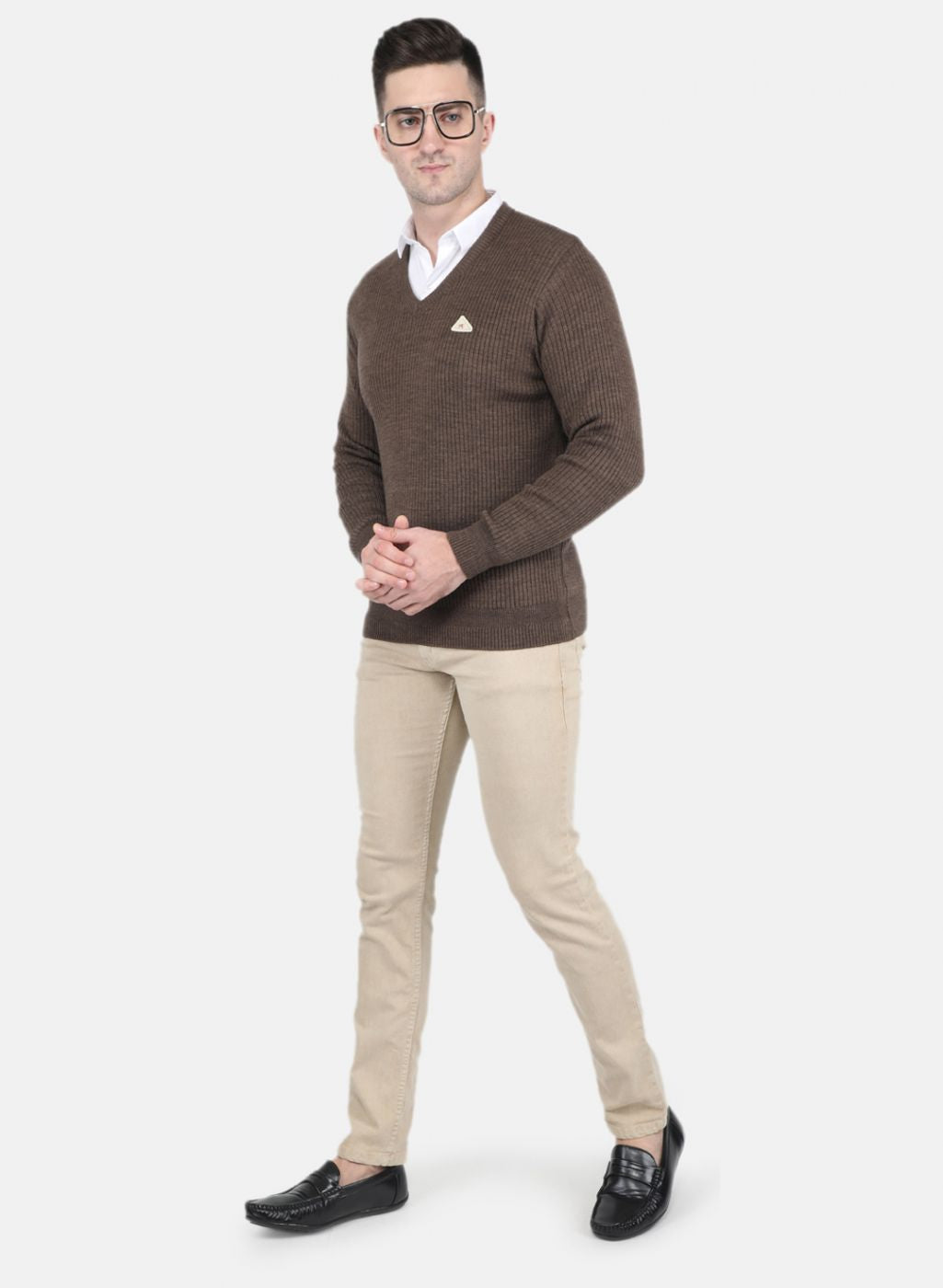 Men Brown Solid Pullover