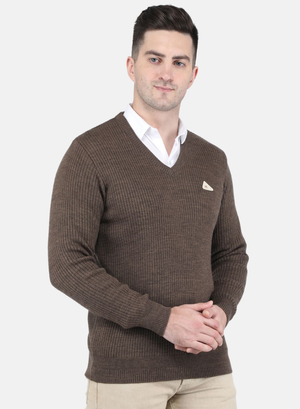 Men Brown Solid Pullover
