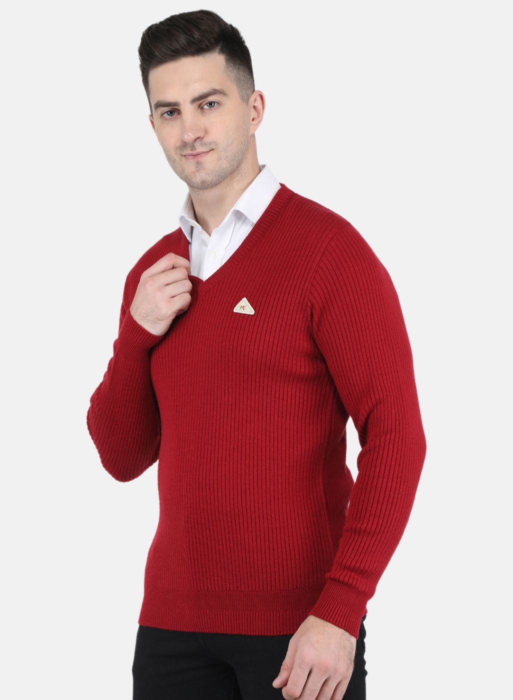 Men Maroon Solid Pullover