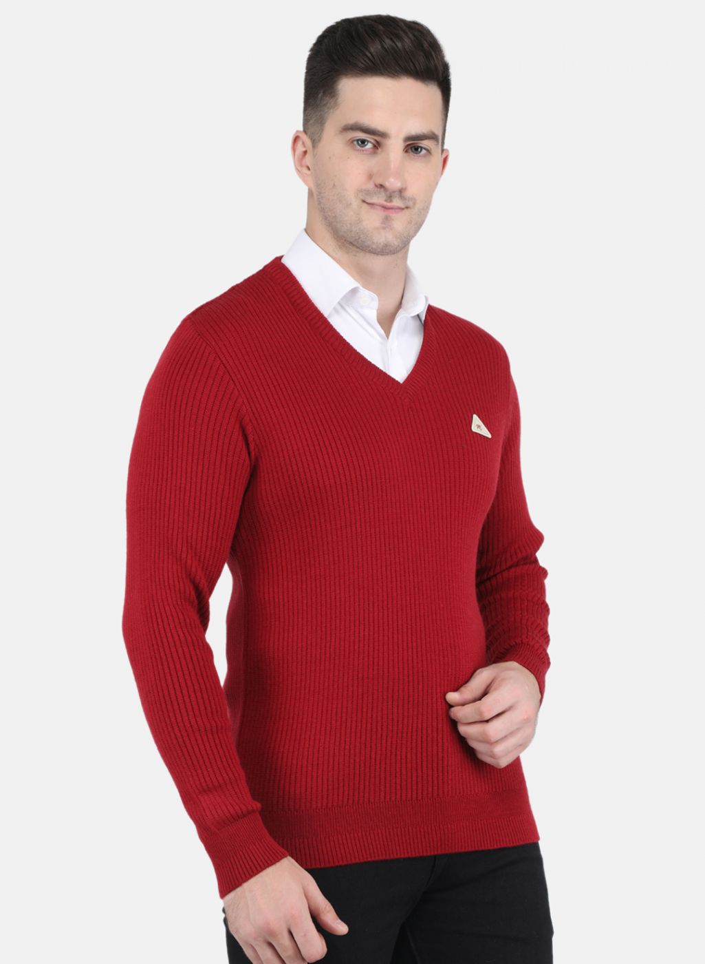 Men Maroon Solid Pullover