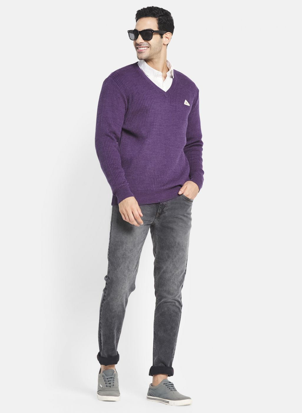 Men Purple Solid Pullover