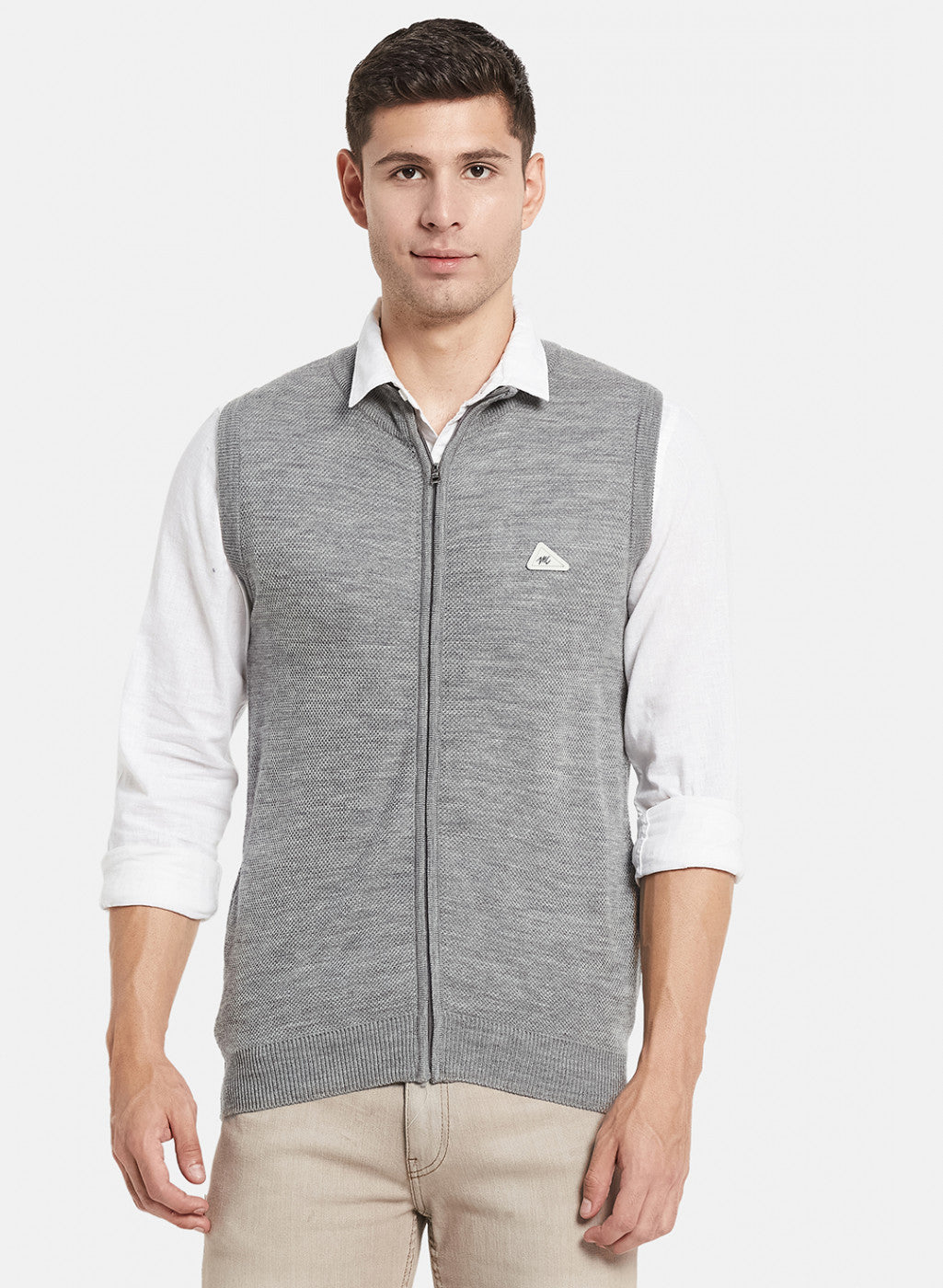 Men Grey Self Design Sweater