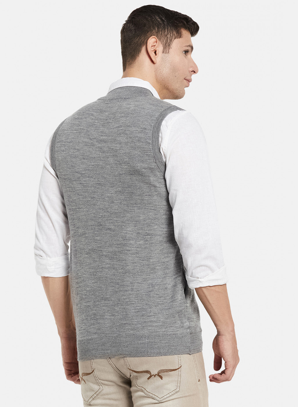 Men Grey Self Design Sweater