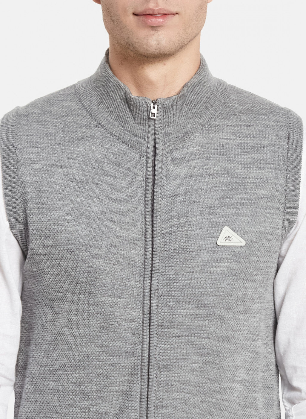 Men Grey Self Design Sweater