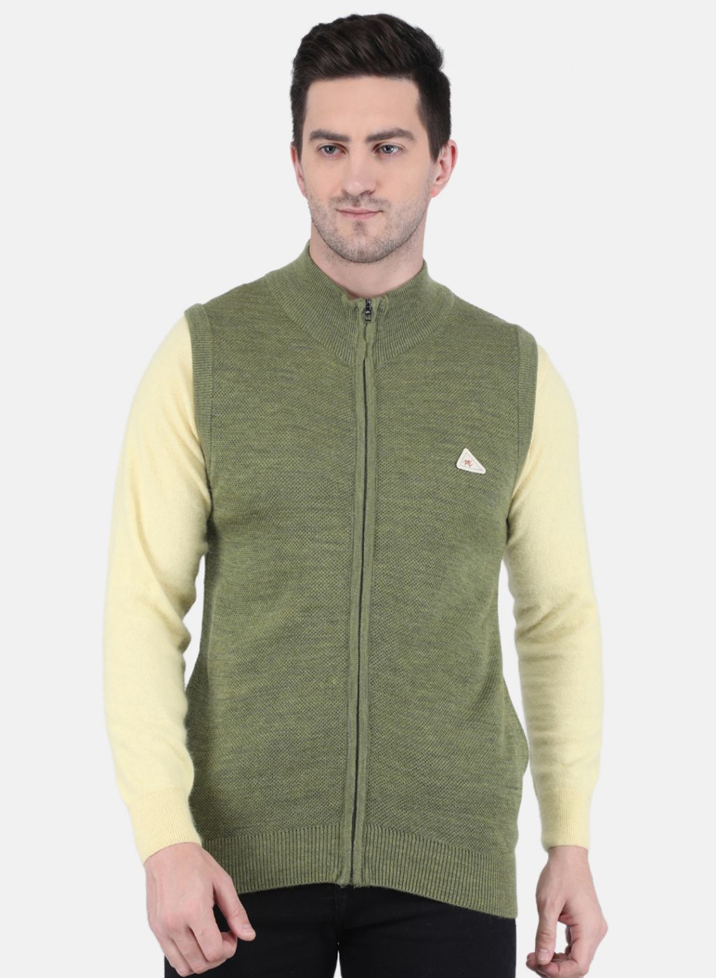 Men Olive Self design Sweater