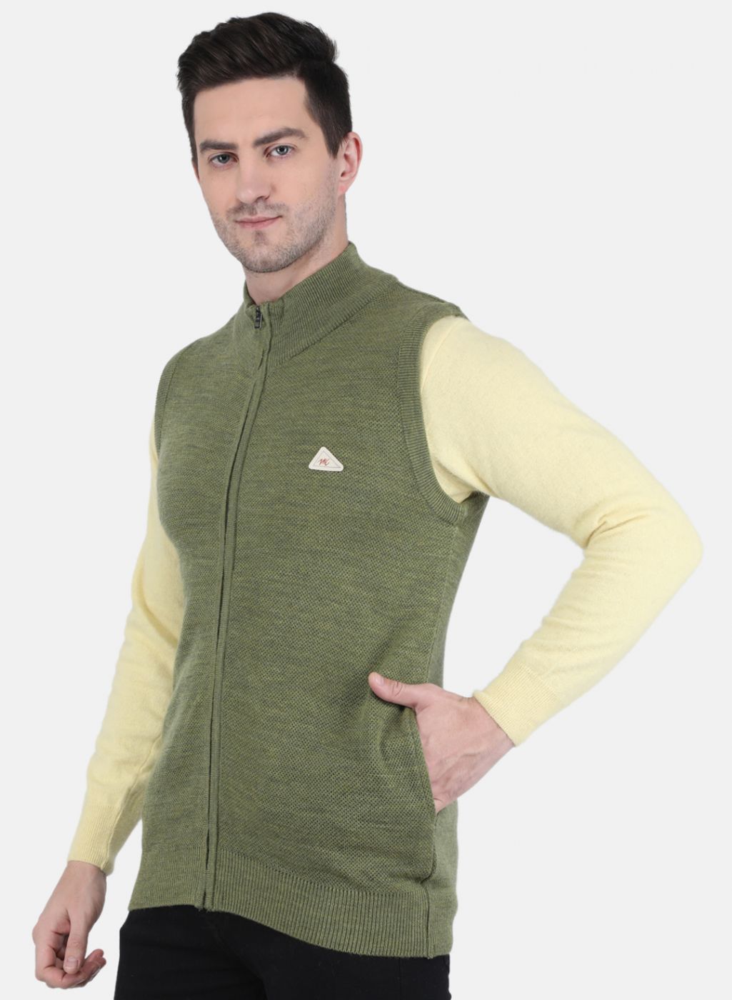 Men Olive Self design Sweater