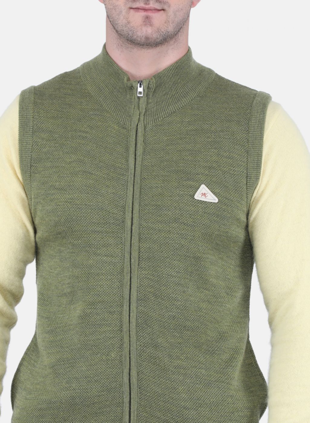 Men Olive Self design Sweater